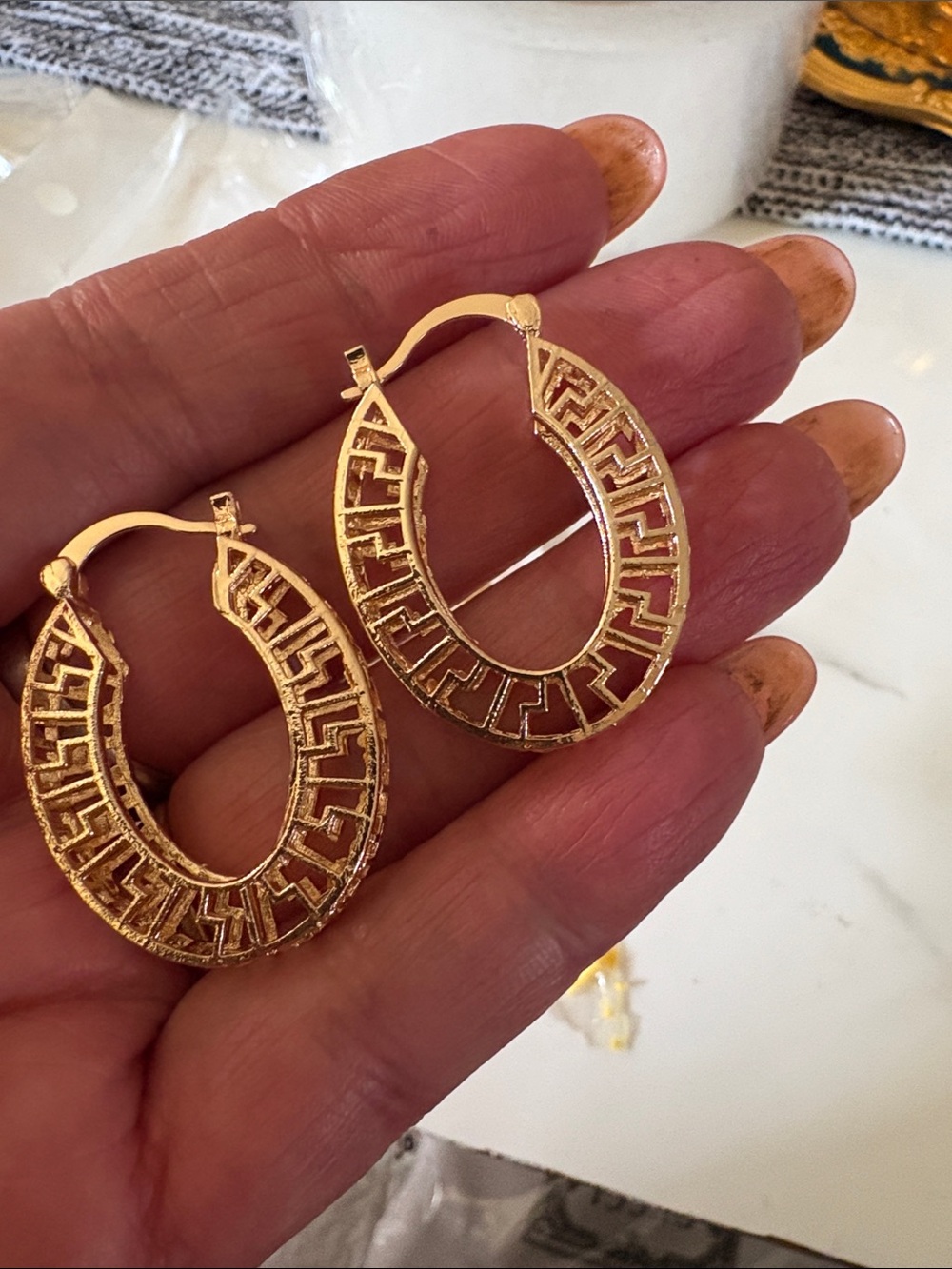 Gold Greek Key Hoop Earrings - Women's Jewelry